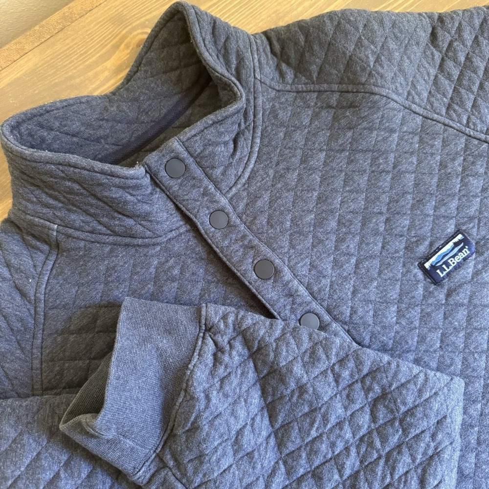 LL Bean Men's XL Tall Navy Blue Quilted Kickback Pullover Sweatshirt Logo Pocket